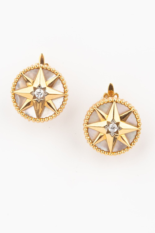 Серьги из золота c фианитом и перламутром