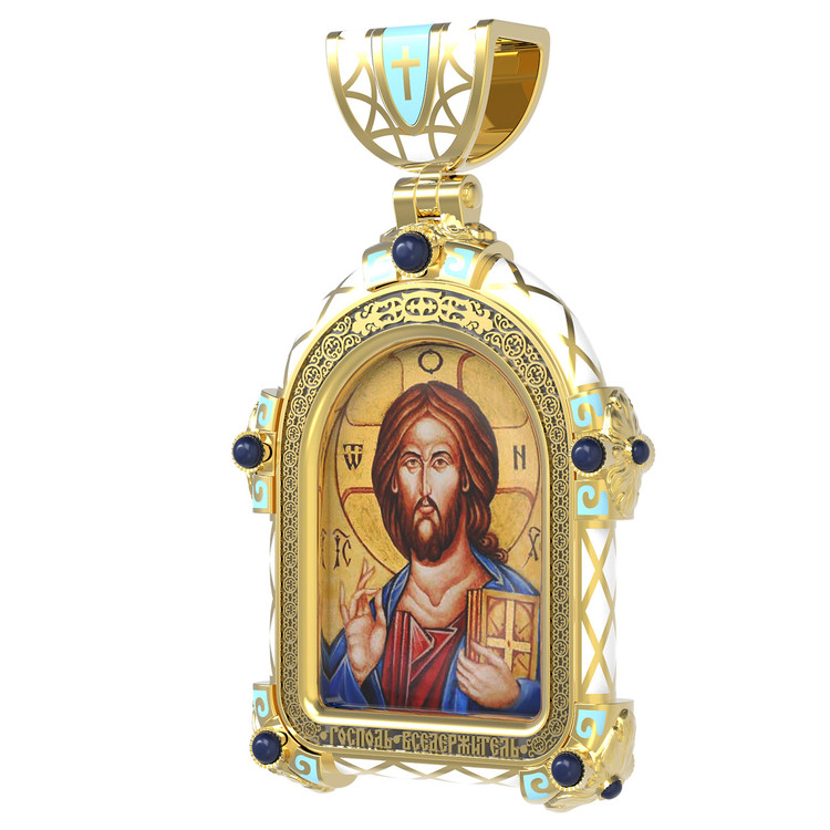 Образок из лимонного золота c эмаль , иконописью и темперой