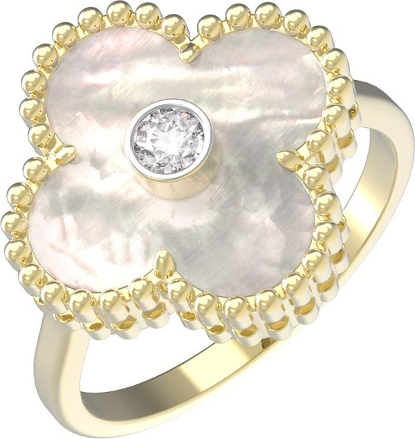 Кольцо из лимонного золота c бриллиантами и перламутром