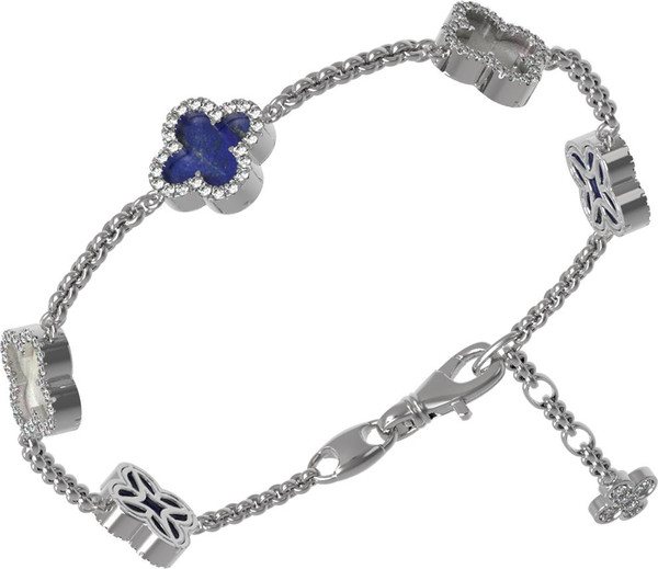 Браслет из белого золота c бриллиантами, лазуритом и перламутром