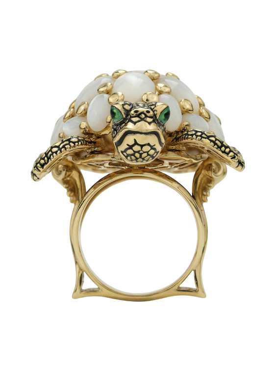 Кольцо из лимонного золота c эмалью и перламутром