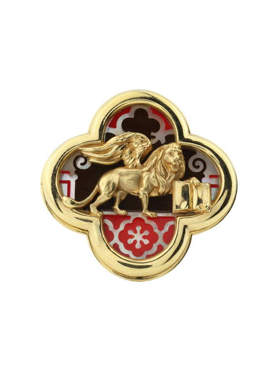 Кольцо из лимонного золота c эмалью и перламутром