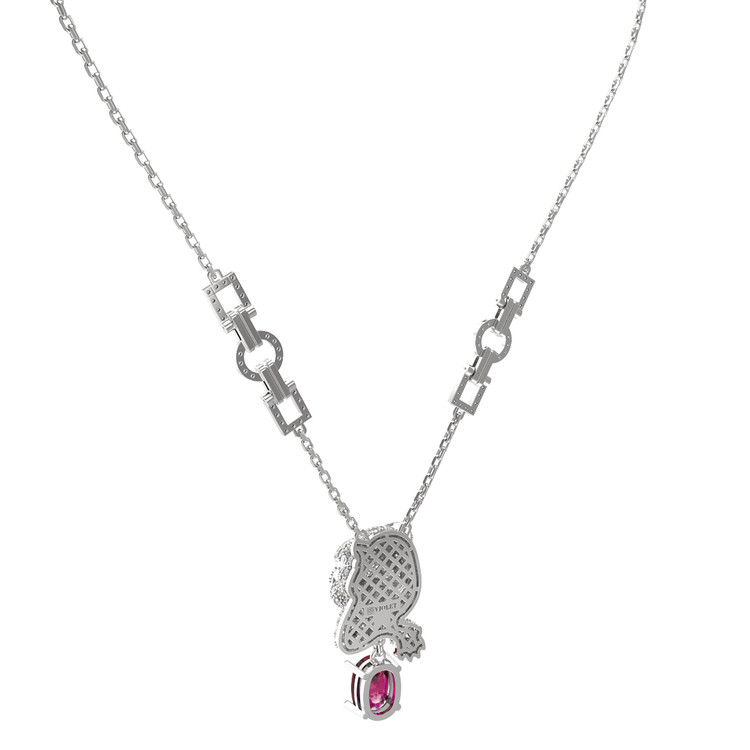 Колье из белого золота c бриллиантами, рубином и изумрудом