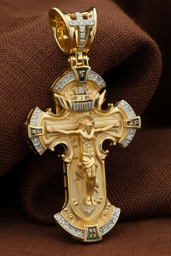 Крест из лимонного золота c бриллиантами