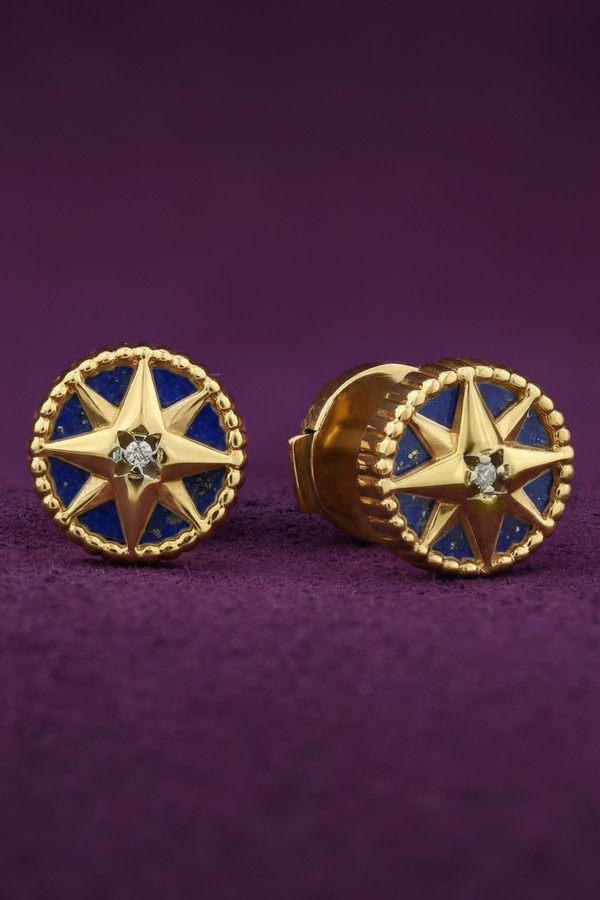 Серьги из лимонного золота c бриллиантами и лазуритом