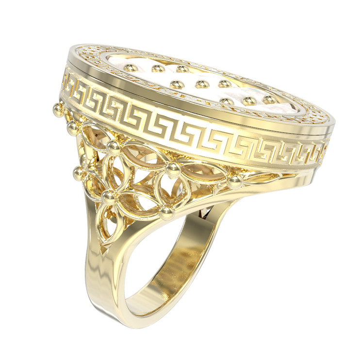 Кольцо из лимонного золота c эмалью и перламутром