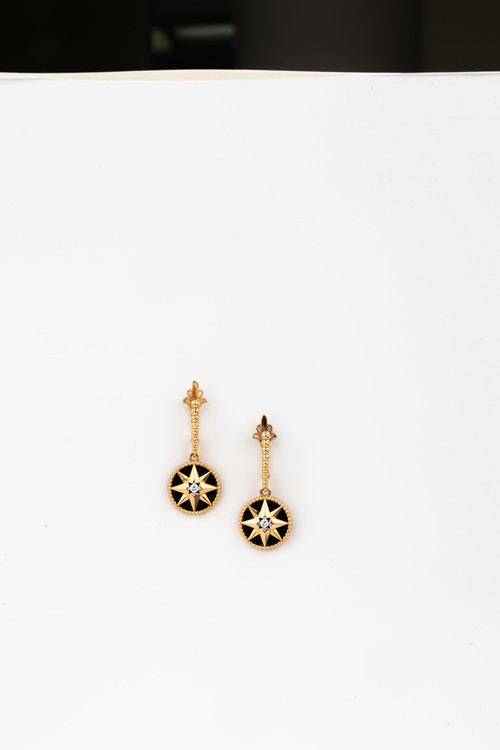 Серьги из золота c фианитом и ониксом