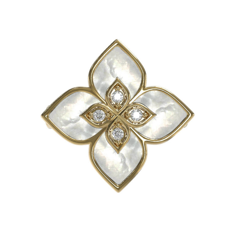 Кольцо из лимонного золота c бриллиантами и перламутром