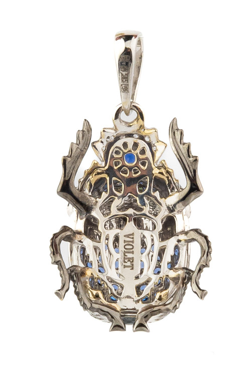 Подвеска из белого золота c эмаль , фианитом и сапфиром