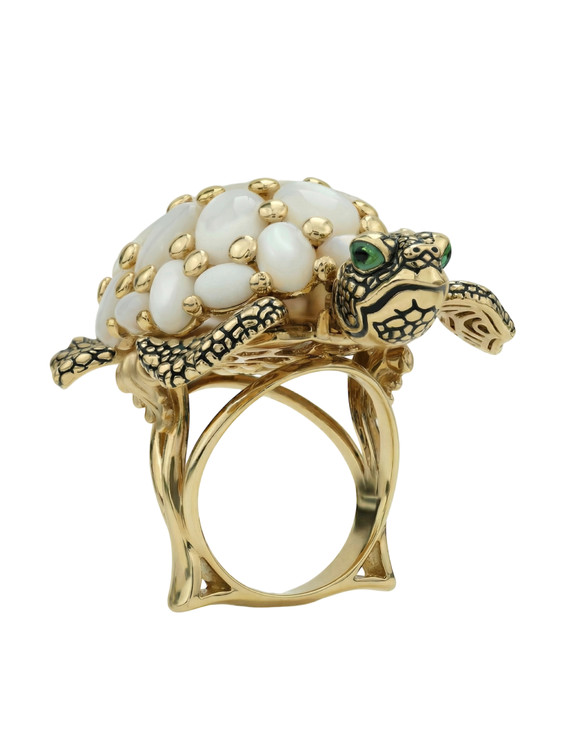 Кольцо из лимонного золота c эмалью и перламутром