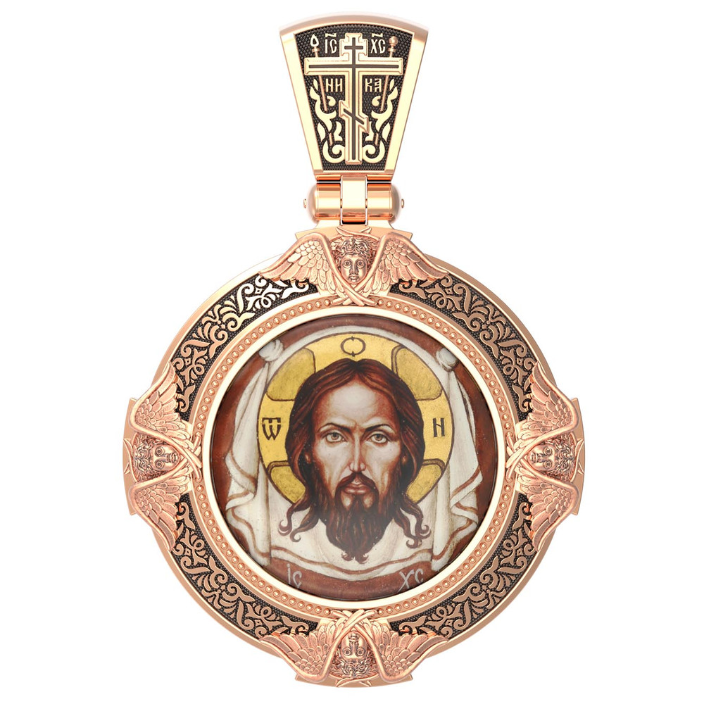 Образок из золота c эмаль , иконописью и темперой