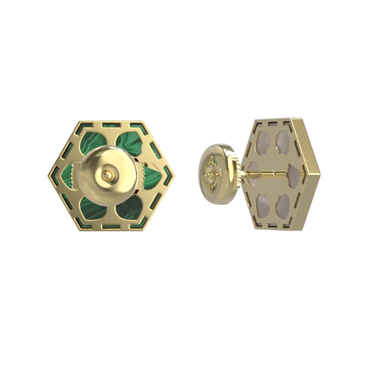 Серьги из лимонного золота c малахитом и перламутром
