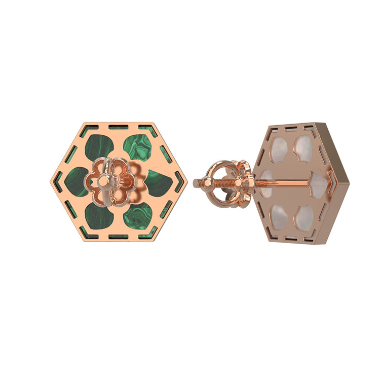 Серьги из золота c малахитом и перламутром