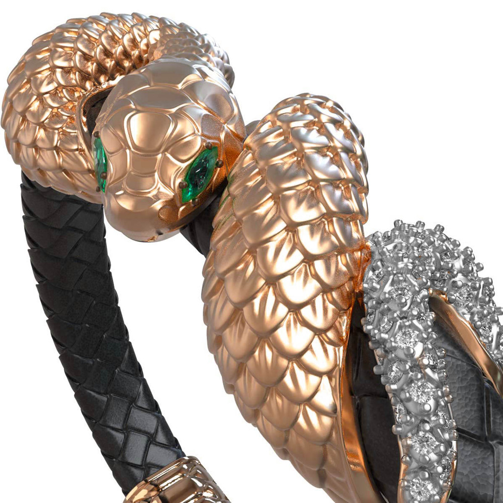 Браслет из золота c бриллиантами, изумрудом и шнурком