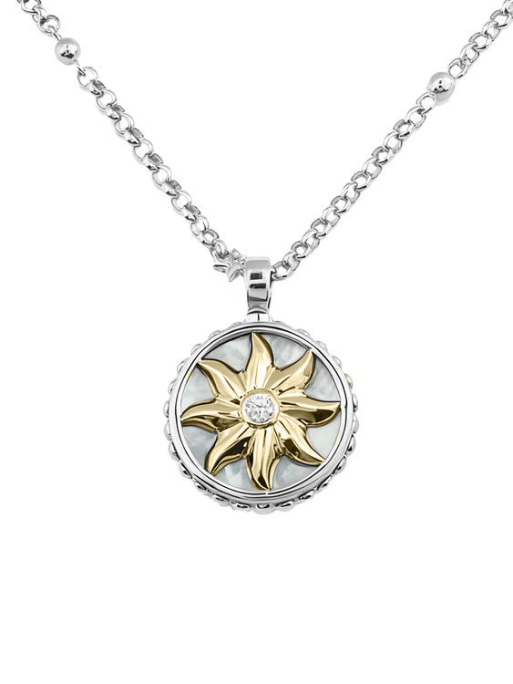 Колье из белого золота c бриллиантами, ониксом и перламутром