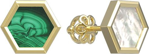 Серьги из лимонного золота c малахитом и перламутром