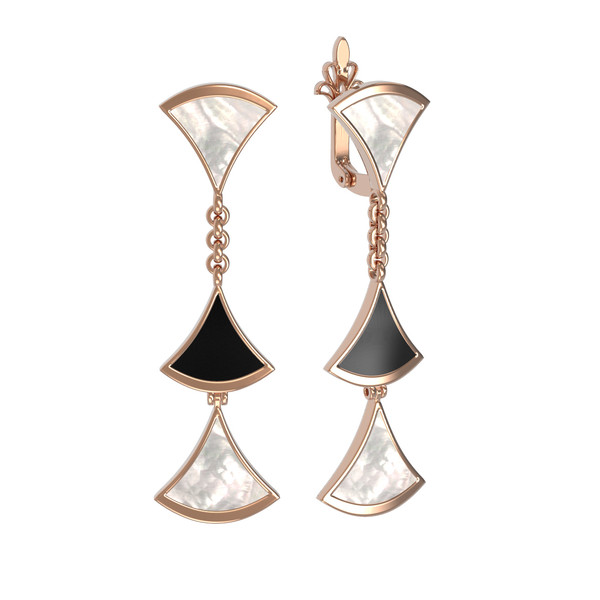 Серьги из золота c ониксом и перламутром