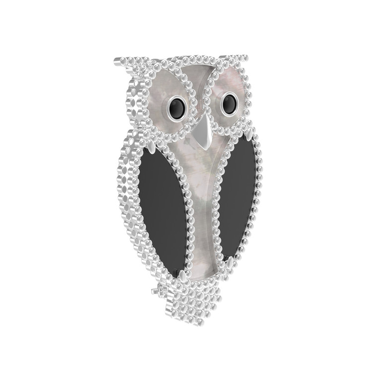 Брошь из белого золота c эмалью, ониксом и перламутром