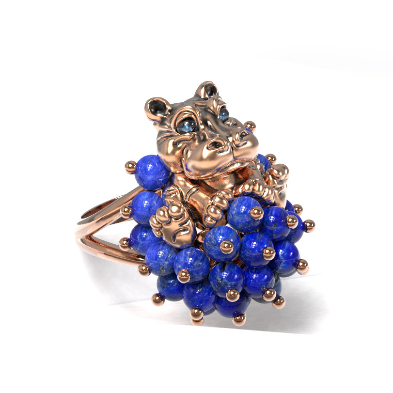 Кольцо из золота c эмаль и лазуритом