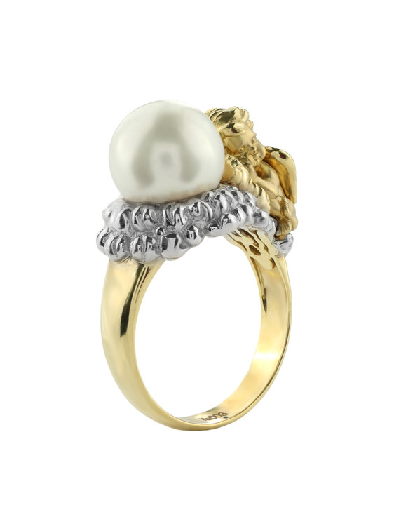 Кольцо из лимонного золота c жемчугом