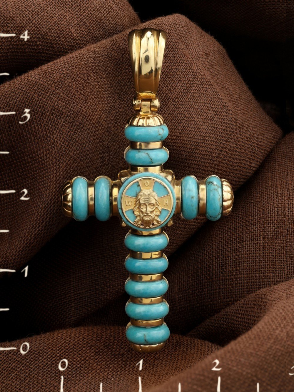 Крест из лимонного золота c бирюзой