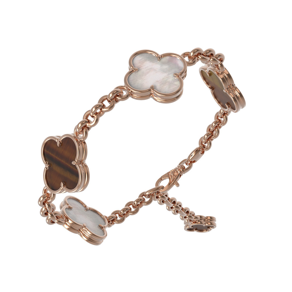 Браслет из золота c тигровым глазом и перламутром