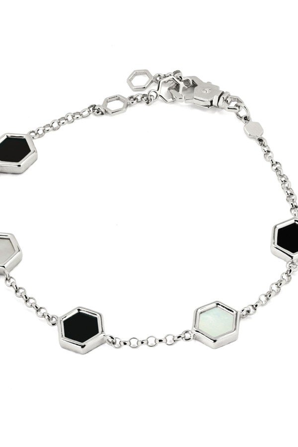 Браслет из белого золота c ониксом и перламутром