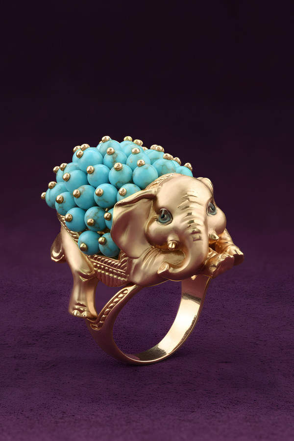 Кольцо из золота c эмаль и бирюзой