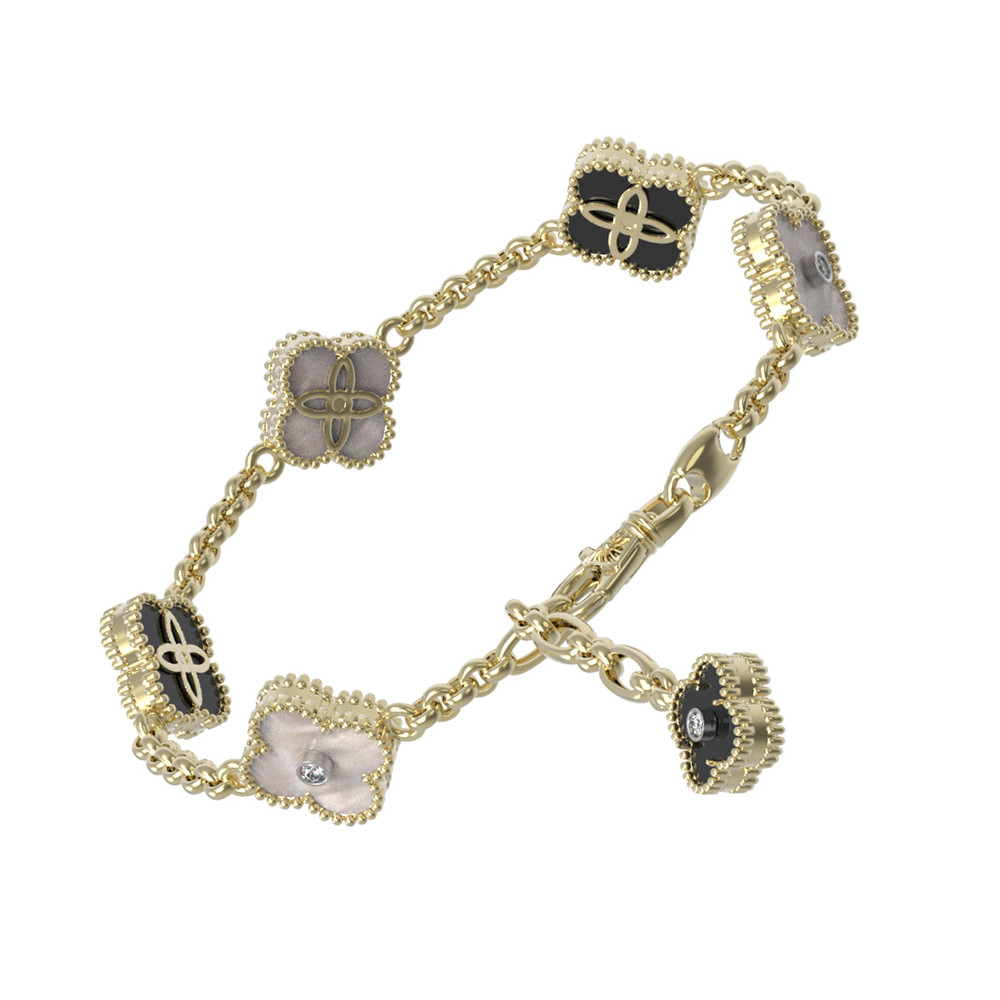 Браслет из лимонного золота c бриллиантами, ониксом и перламутром