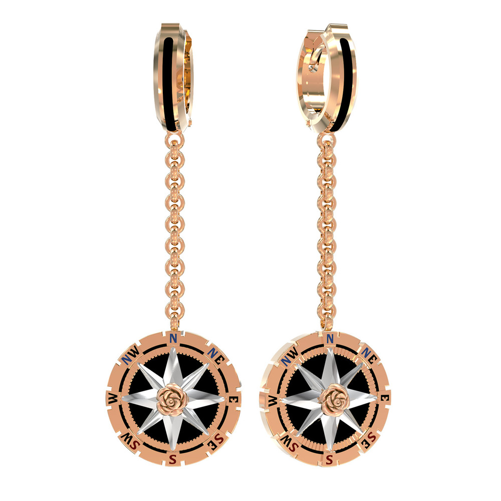 Серьги из золота c эмаль и ониксом