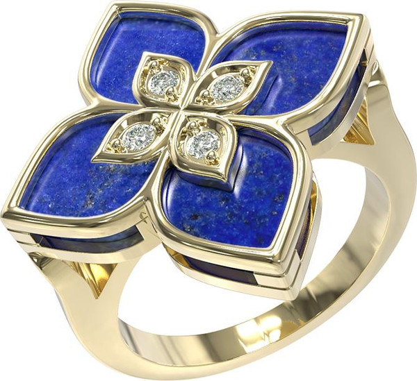 Кольцо из лимонного золота c бриллиантами и лазуритом