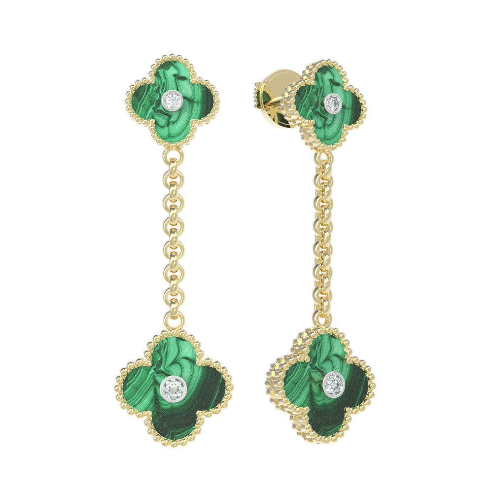 Серьги из лимонного золота c бриллиантами и малахитом