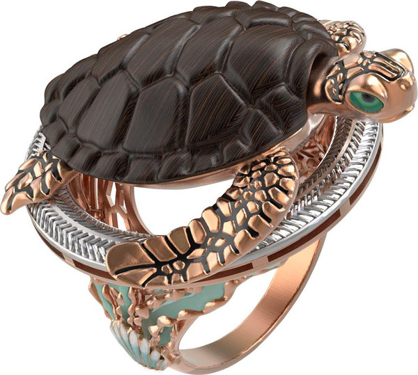 Кольцо из золота c эмаль и железным деревом