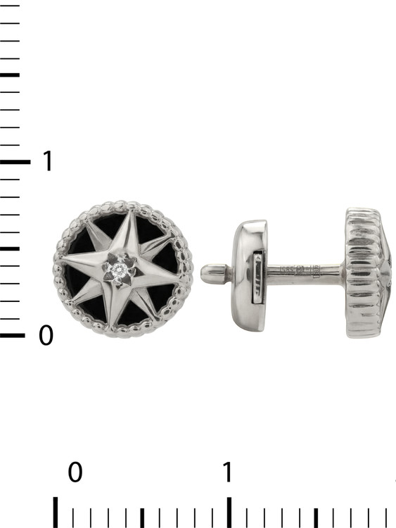 Серьги из белого золота c бриллиантами и ониксом