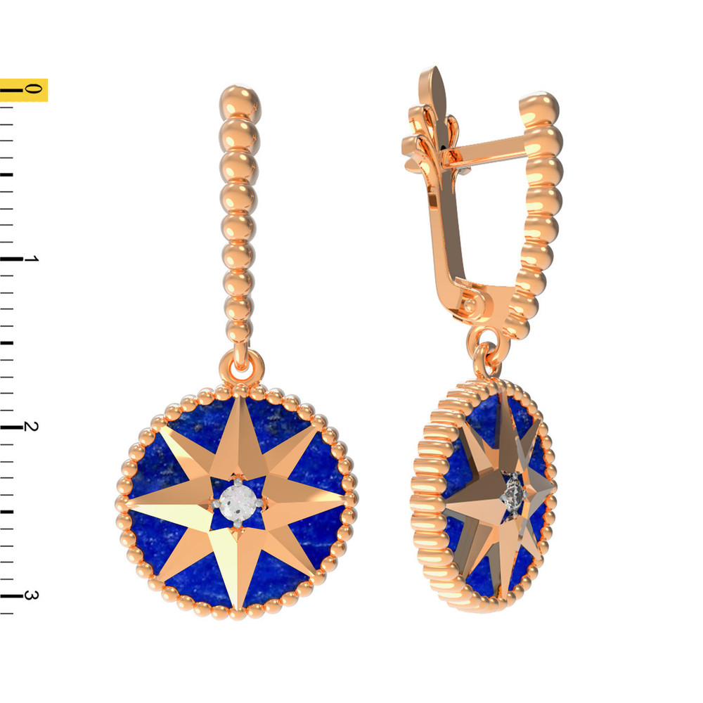 Серьги из золота c фианитом и лазуритом