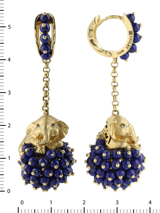 Серьги из лимонного золота c эмалью и лазуритом