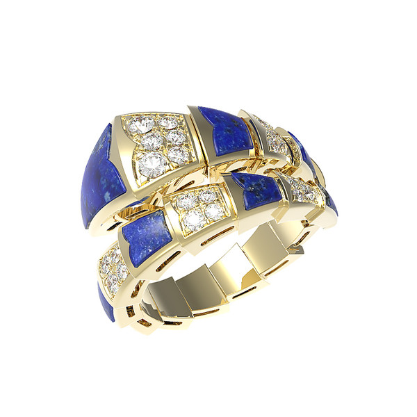 Кольцо из лимонного золота c бриллиантами и лазуритом