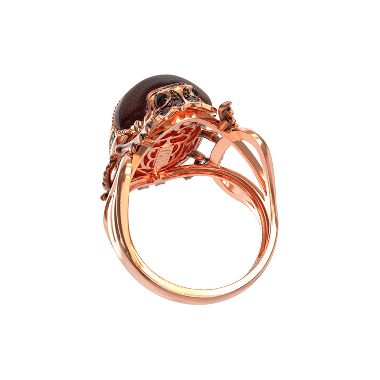 Кольцо из золота c эмалью, фианитом и гранатом