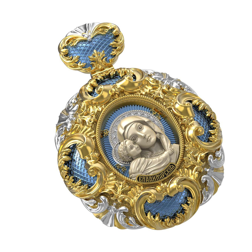 Образок из лимонного золота c эмаль и бивнем мамонта