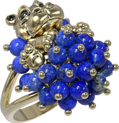 Кольцо из лимонного золота c эмаль и лазуритом