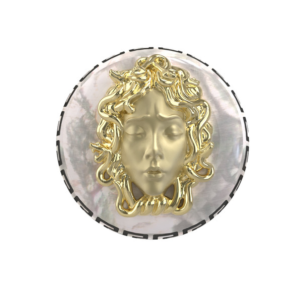 Кольцо из лимонного золота c эмаль и перламутром