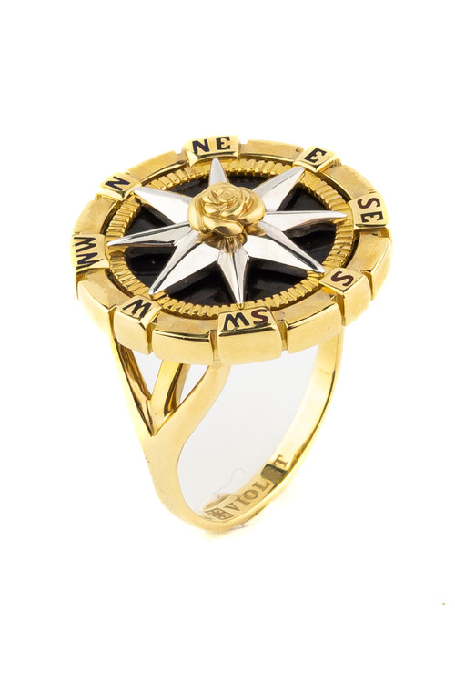 Кольцо из лимонного золота c эмаль и ониксом