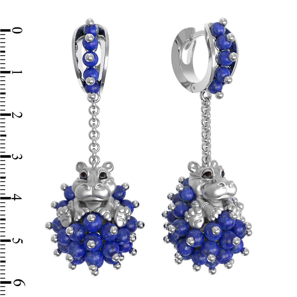 Серьги из белого золота c эмалью и лазуритом