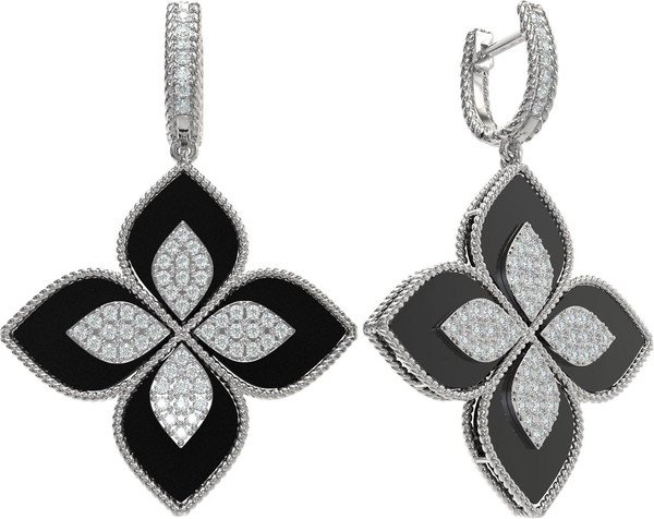 Серьги из белого золота c бриллиантами и ониксом