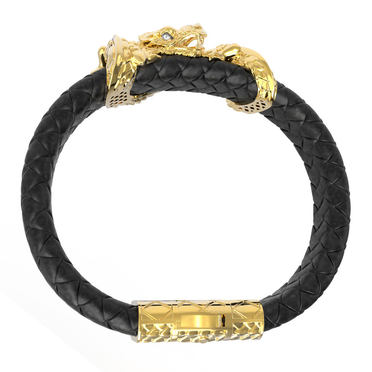 Браслет из лимонного золота c бриллиантами и кожаным шнурком