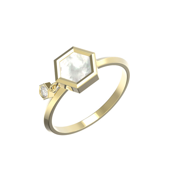 Кольцо из лимонного золота c бриллиантами и перламутром