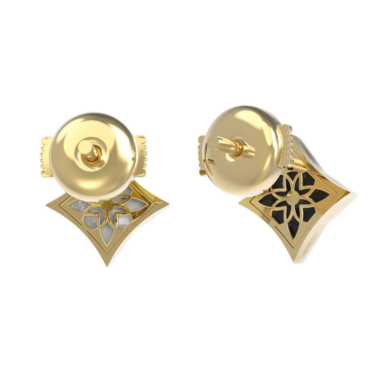 Серьги из лимонного золота c бриллиантами, ониксом и перламутром