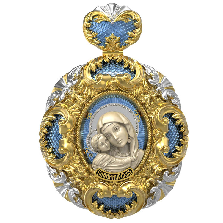 Образок из лимонного золота c эмаль и бивнем мамонта