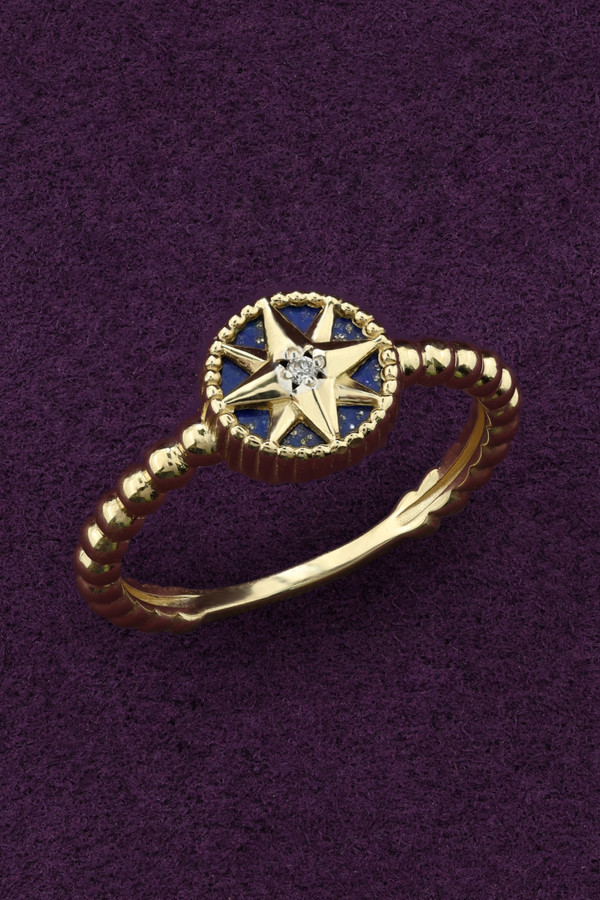 Кольцо из лимонного золота c бриллиантами и лазуритом