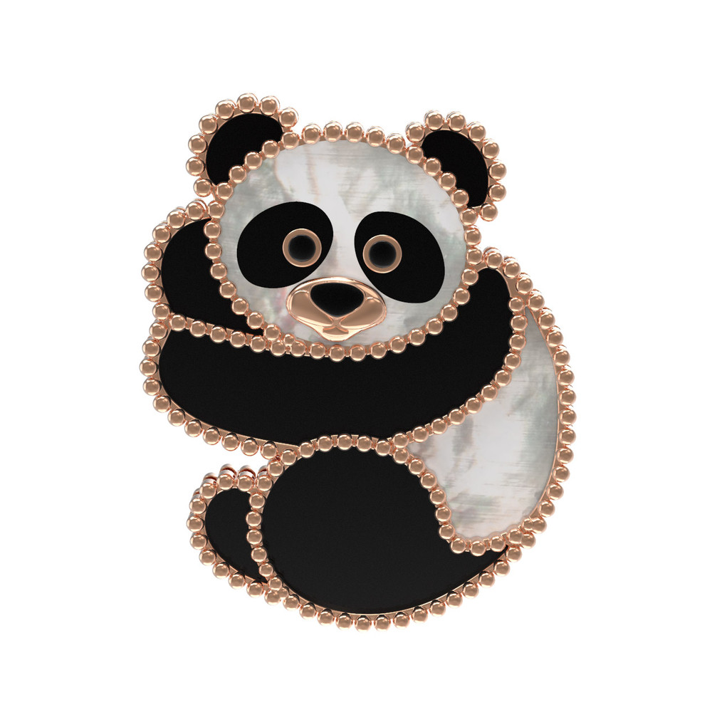 Брошь из золота c эмалью, ониксом и перламутром